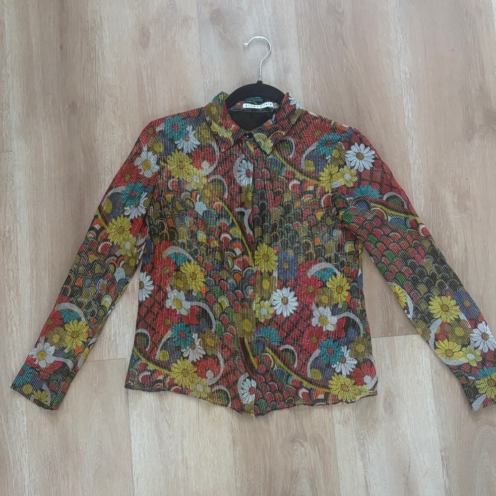 Alice and Olivia sheer flower button up xs